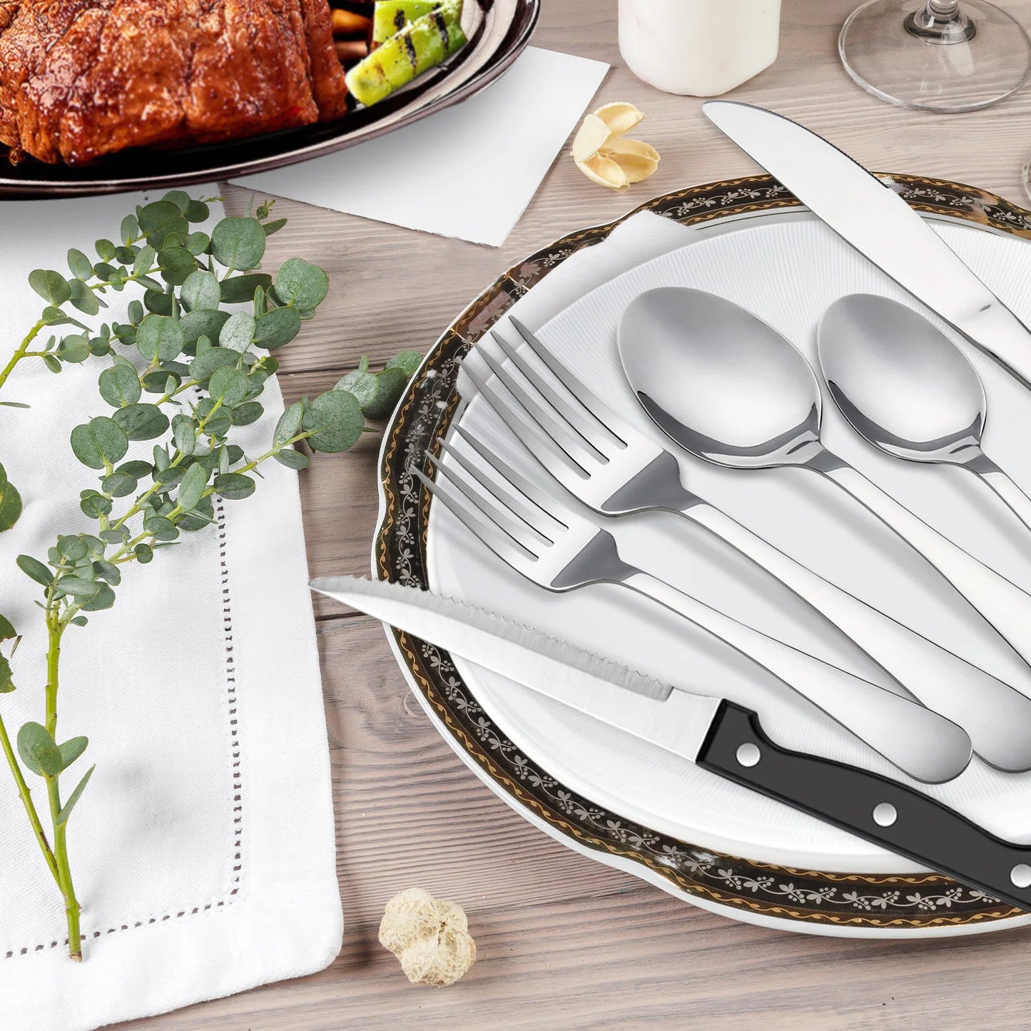 HanSmart 24 Piece Stainless Steel Flatware Set Service For 4