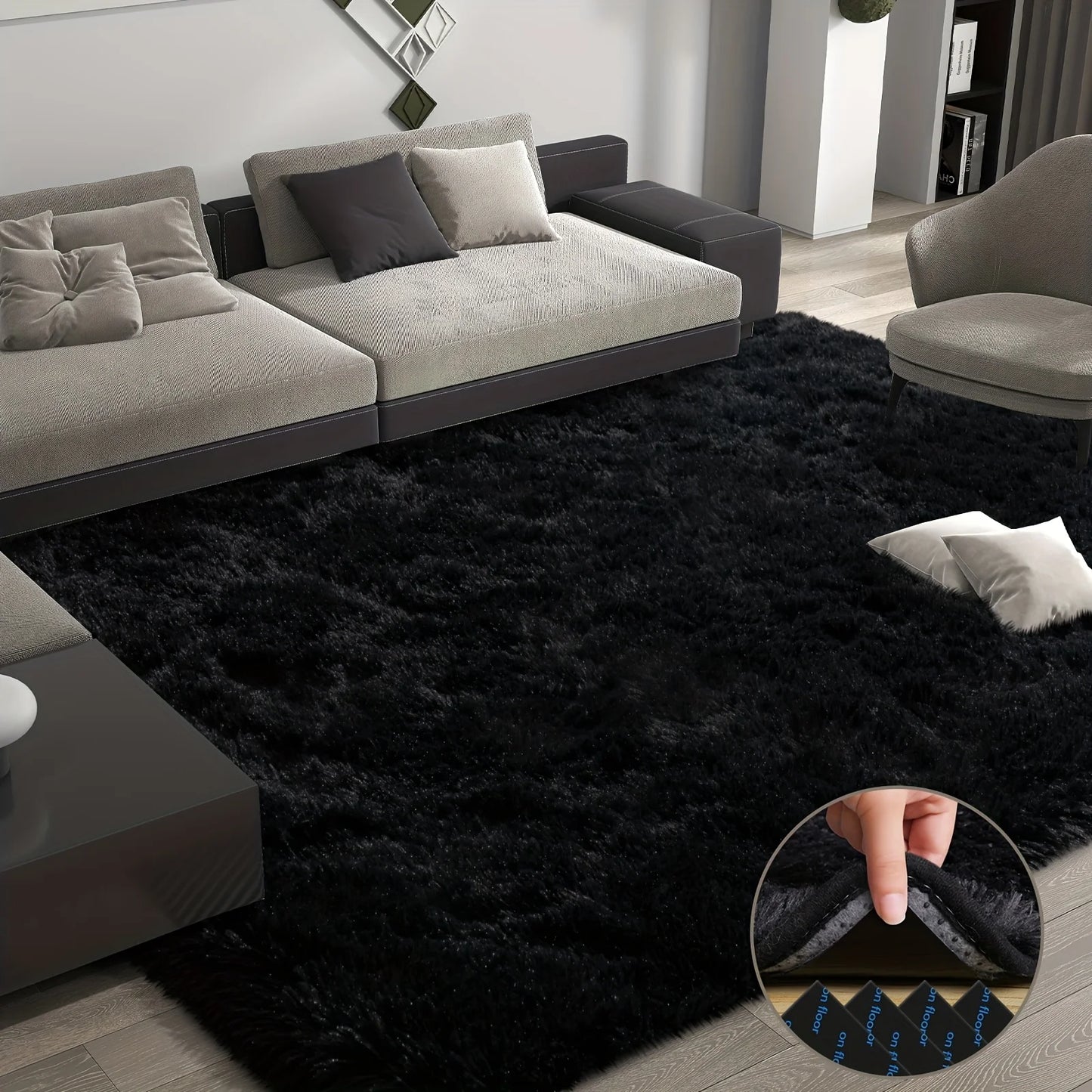 Soft Plush Area Rug Black Large Fluffy Living Room Decor