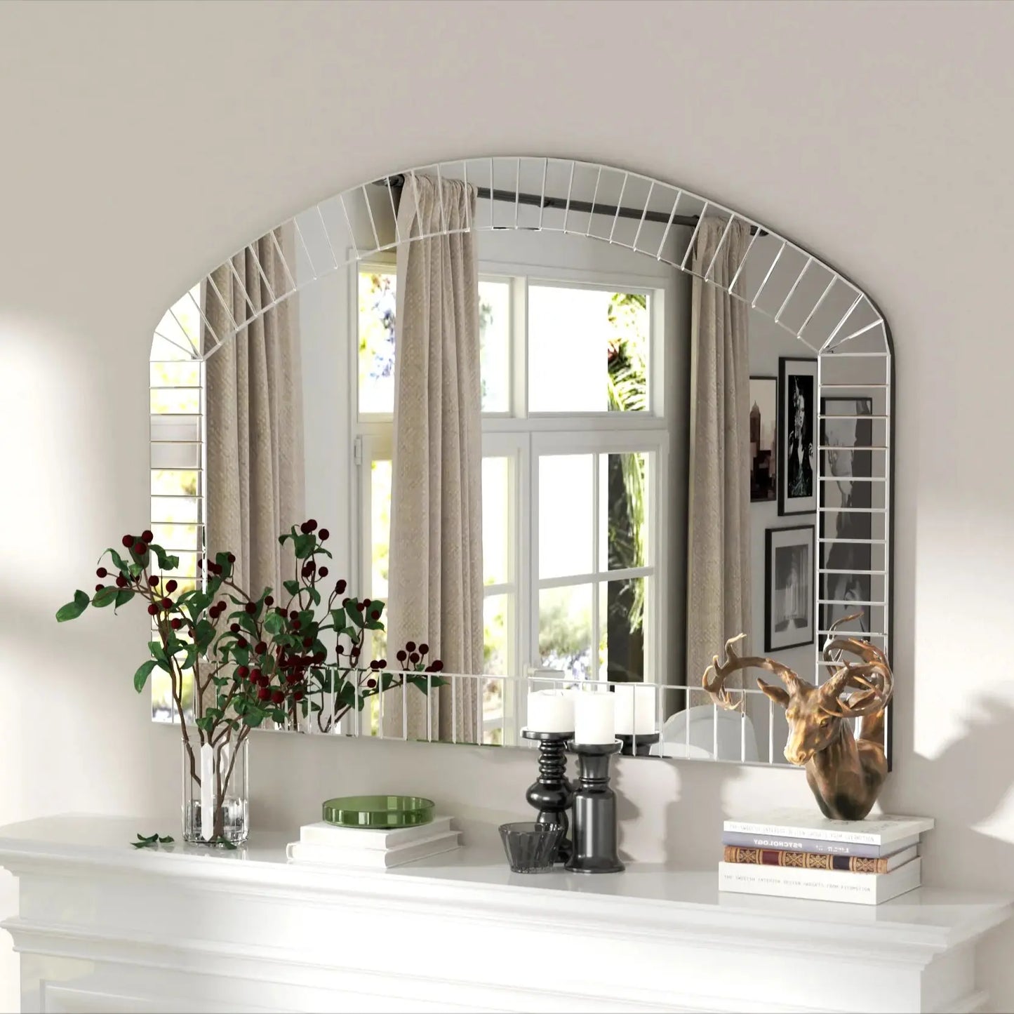 Arched Wall Mirror With Beveled Edge Venetian Style Glass