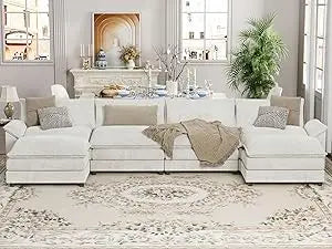 U Shaped Chenille Sectional Sofa With Removable Ottoman Sleeper