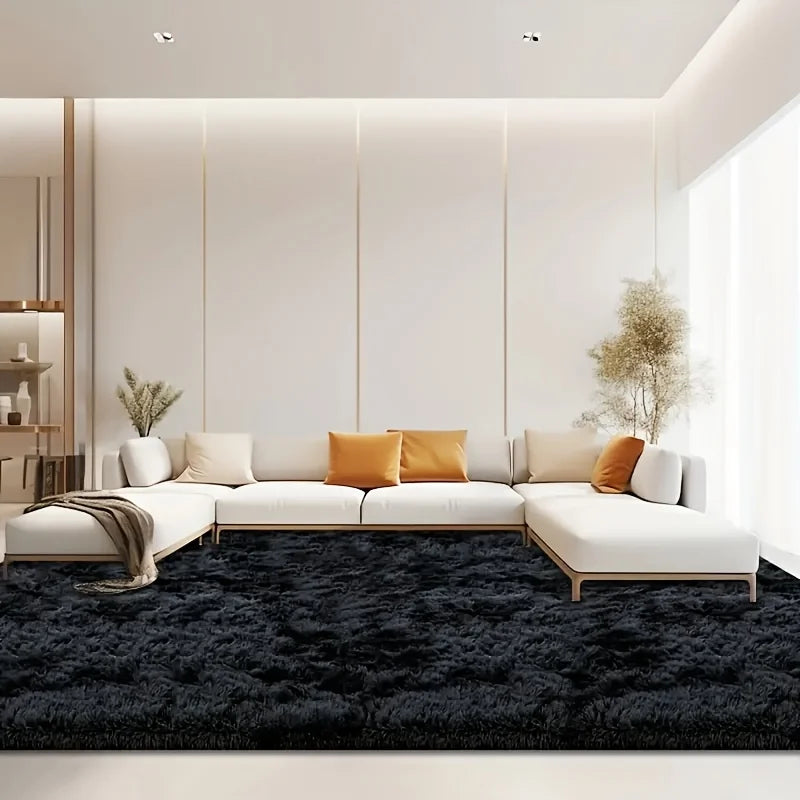 Soft Plush Area Rug Black Large Fluffy Living Room Decor
