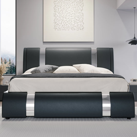 HOOMIC Modern Faux Leather Bed Frame With Height Adjustable Headboard And Iron