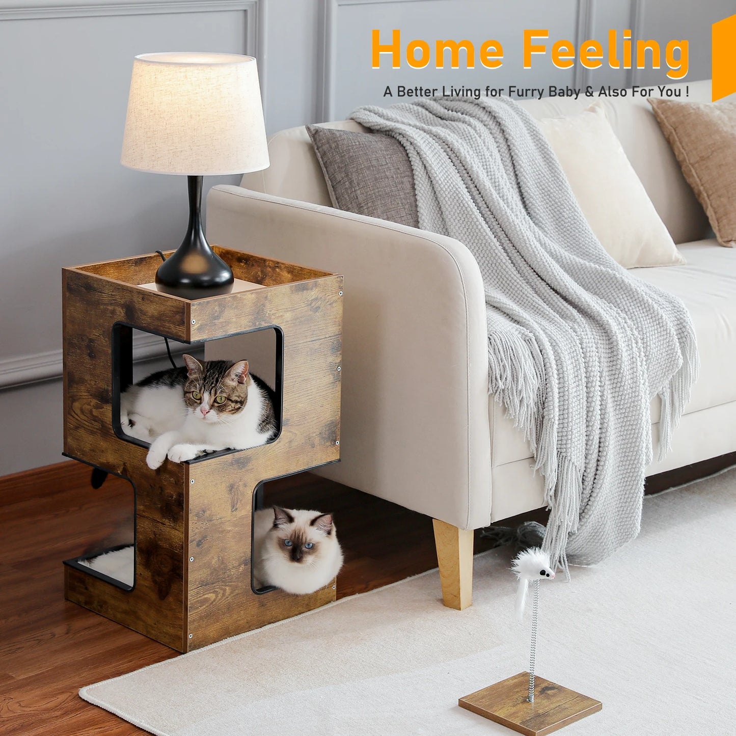 PAWZ Road Wood Cat Condo Cat Tree With Scratching Pad