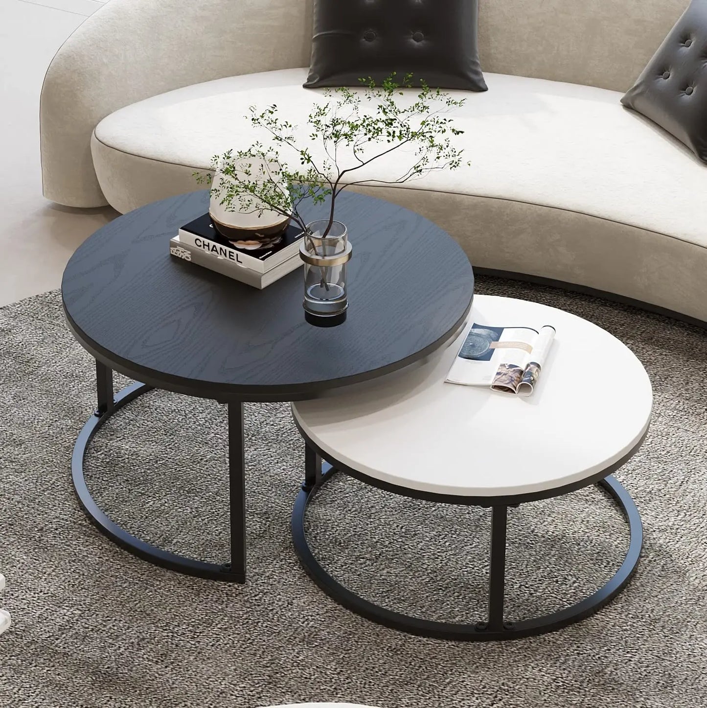 Nested Round Coffee Table Set, Modern Design, Customizable Two-Piece