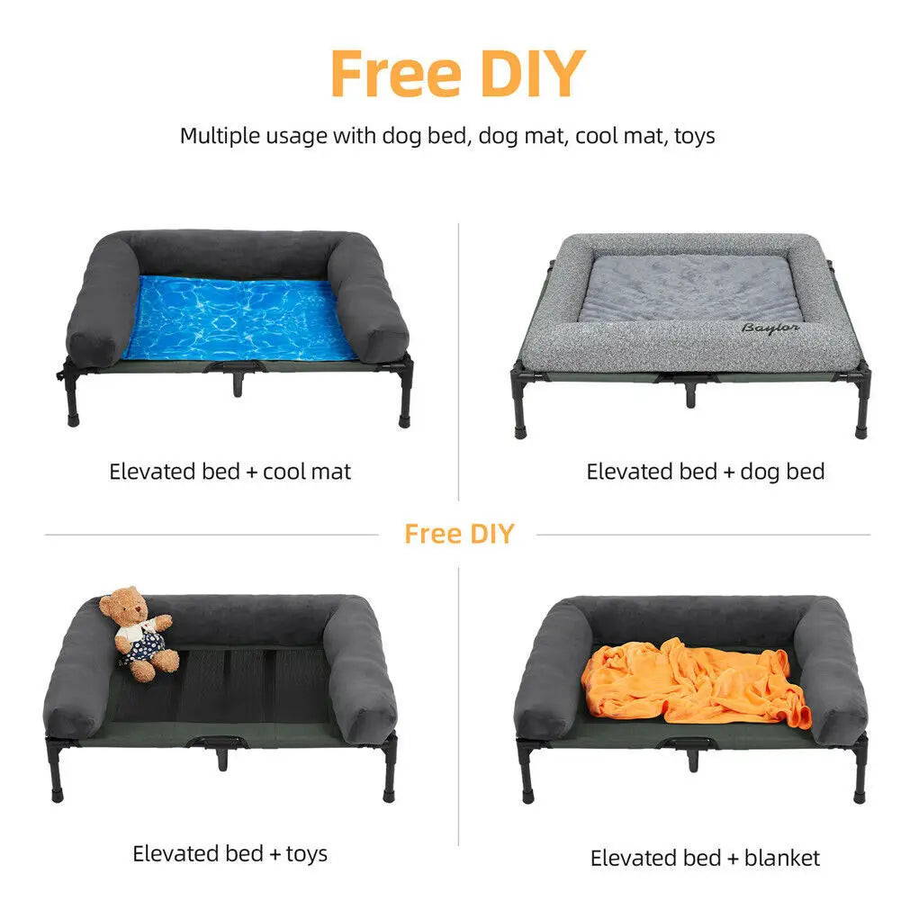BINGOPAW Indoor Outdoor Elevated Dog Bed With Detachable Plush Bolster