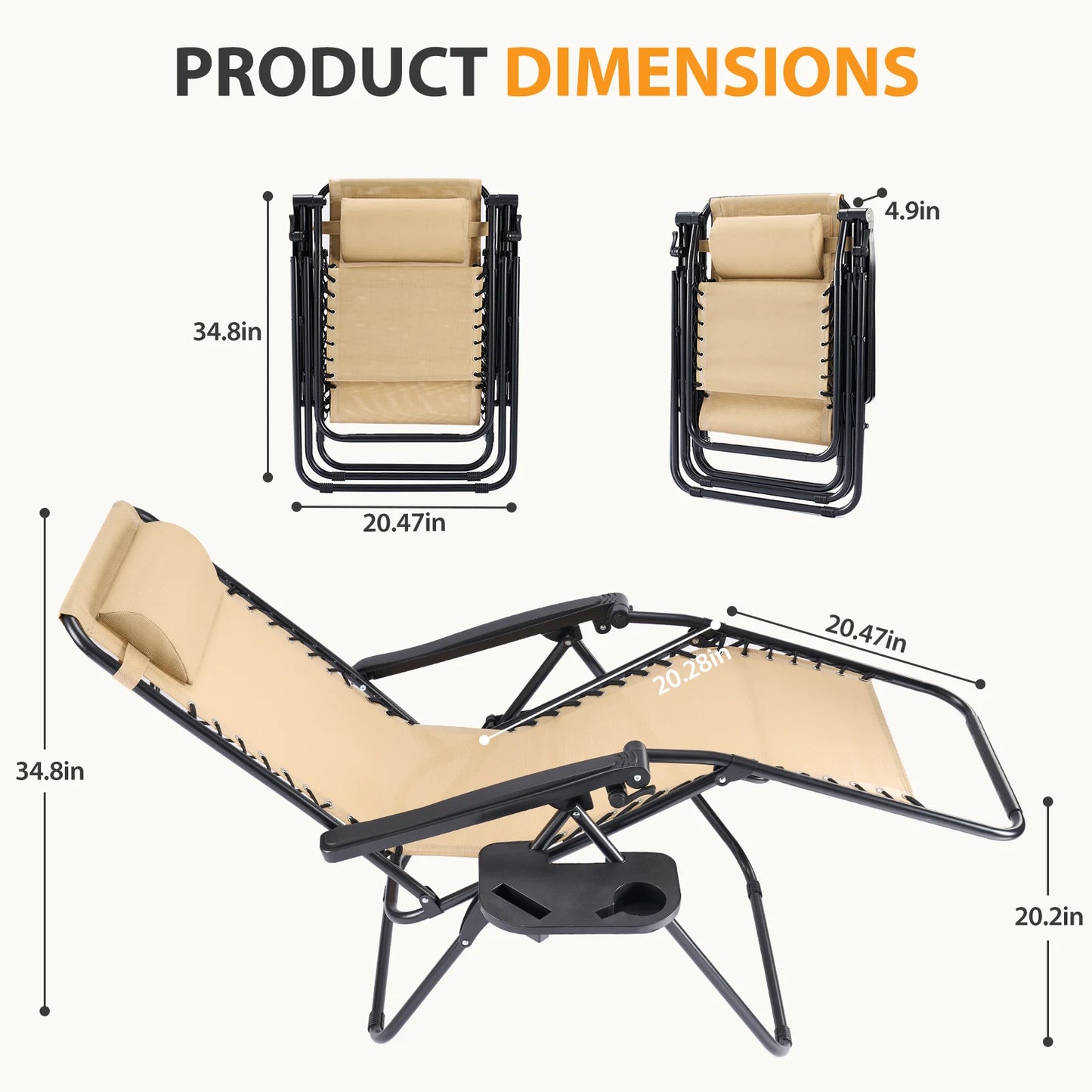 JHK Portable Zero Gravity Recliner Chairs Set Of 2 Outdoor