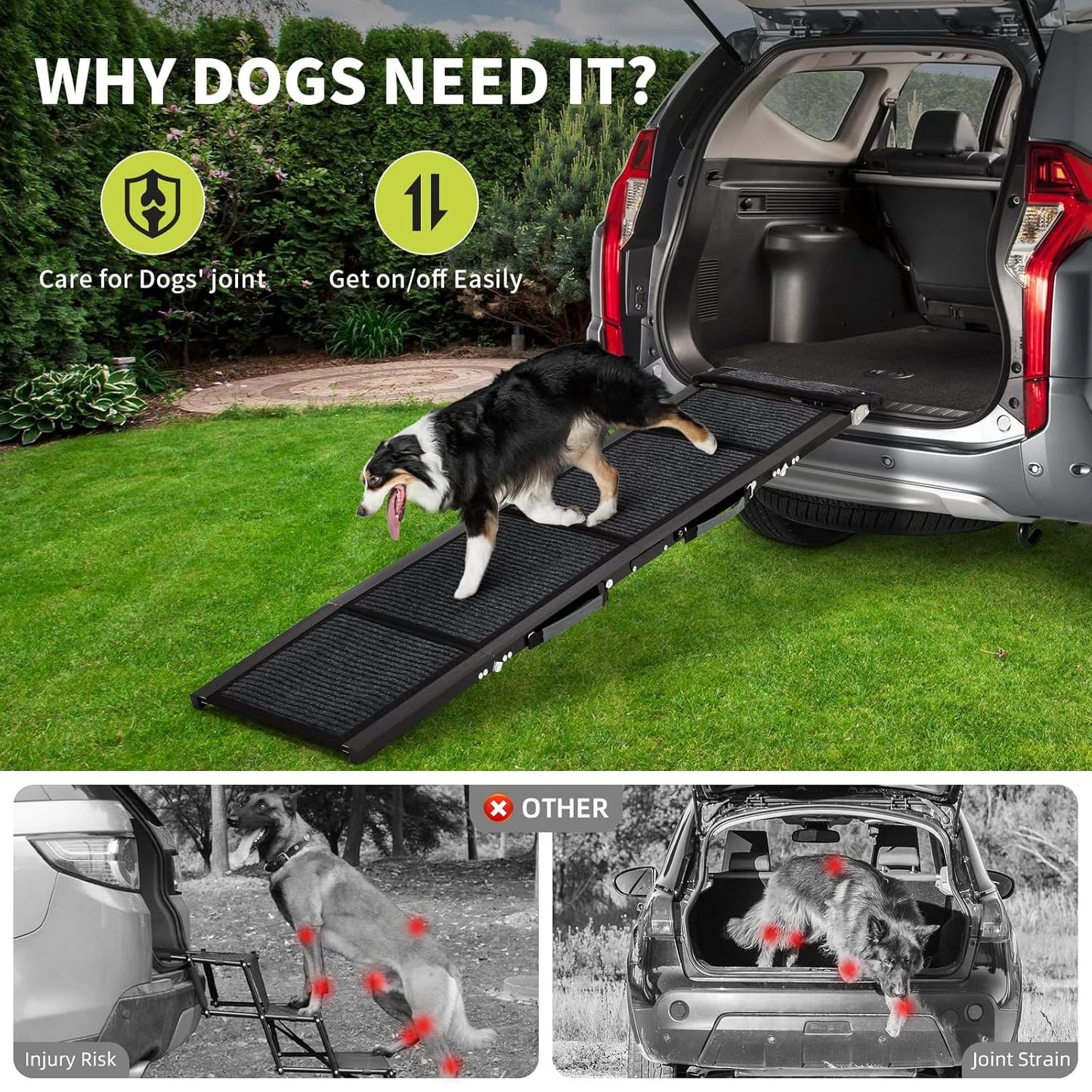 HiMISS Upgraded Car Dog Ramp Folding Non Slip Surface