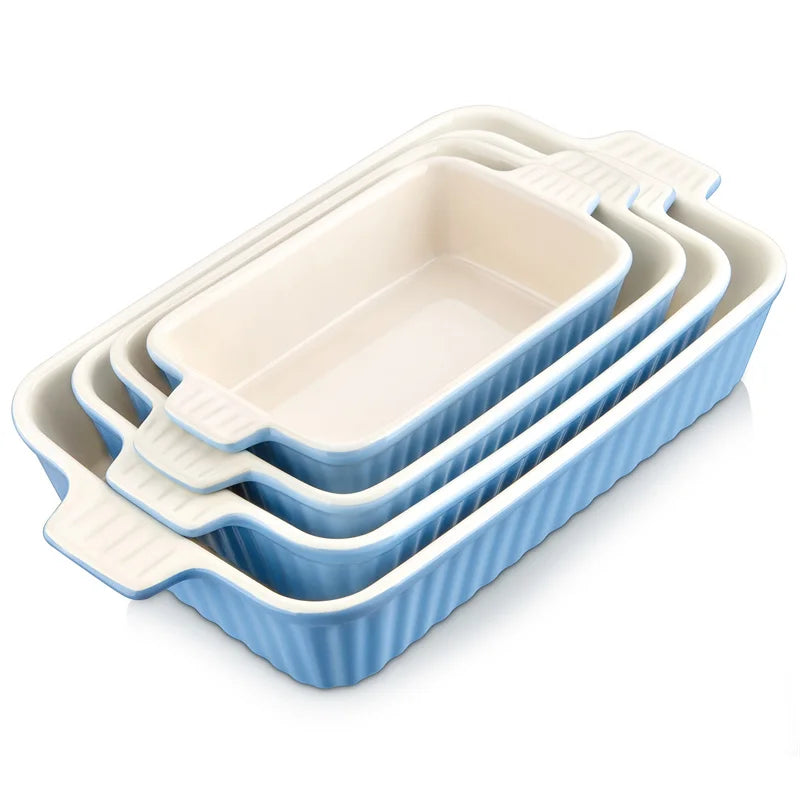MALACASA 4 Piece Ceramic Handle Baking Dishes Set Oven Safe