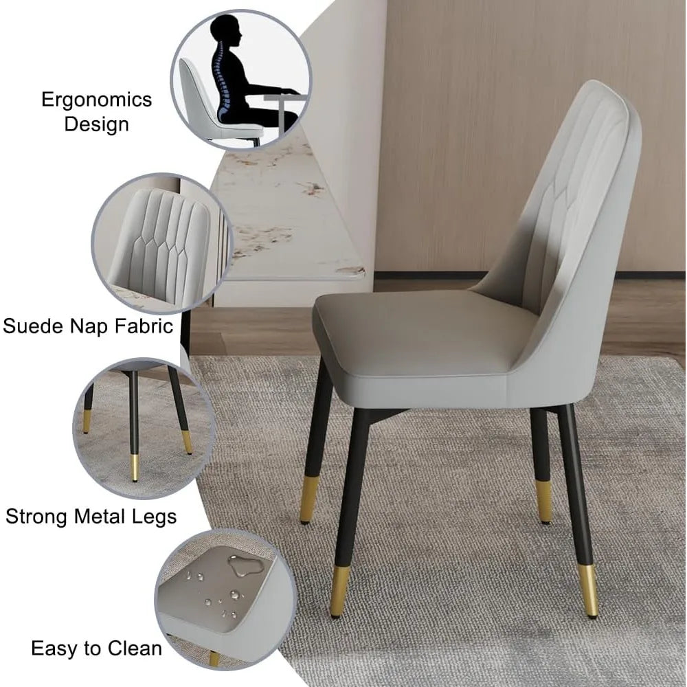 Modern Faux Marble Dining Table Set With PU Leather Chairs