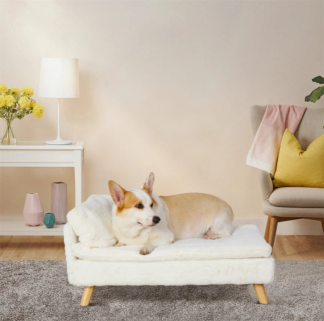 BINGOPAW L Shaped Dog Sofa Bed Cushion with Wooden Legs