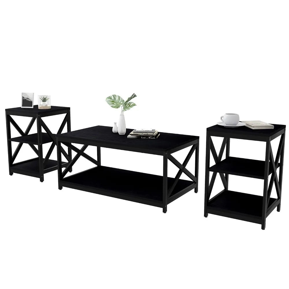 Industrial X-Design Coffee Table Set Of 3 For Living Room