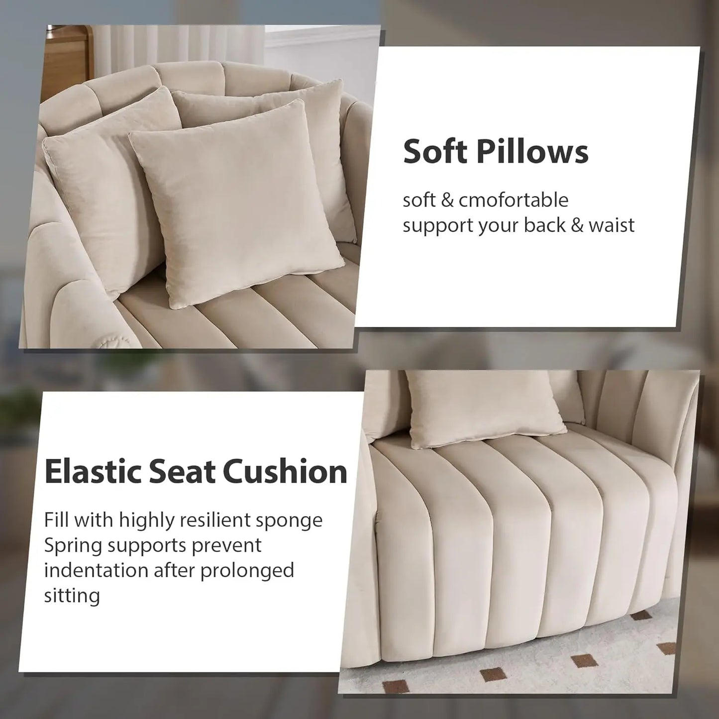 Velvet Swivel Barrel Chair With Ottoman And Pillows Living Room
