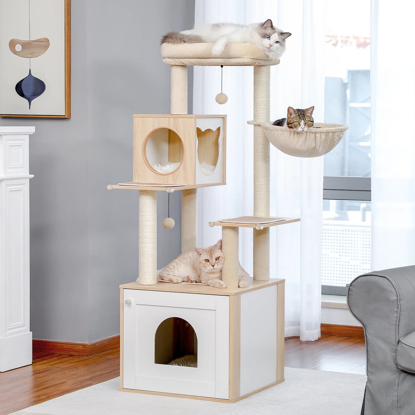 PAWZ Ro Multilevel Cat Tree Wood Tower With Scratching Posts