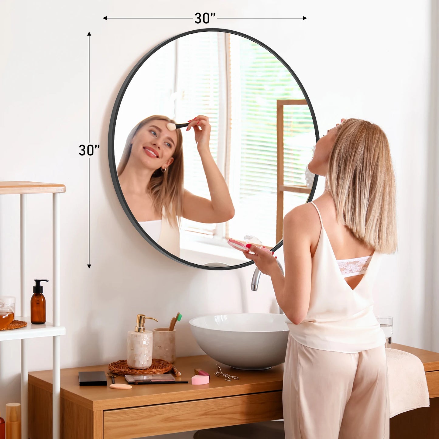 JHK Round Vanity Mirror Wall Mount Framed Living Room
