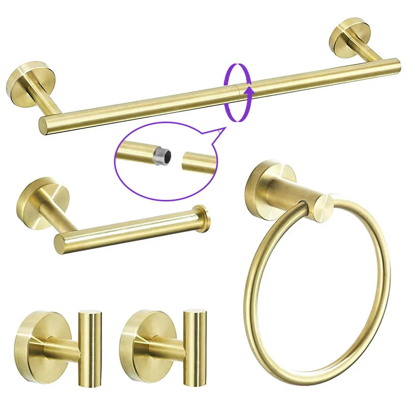 Brushed Gold 5-Piece Bathroom Accessories Set Stainless Steel Hardware