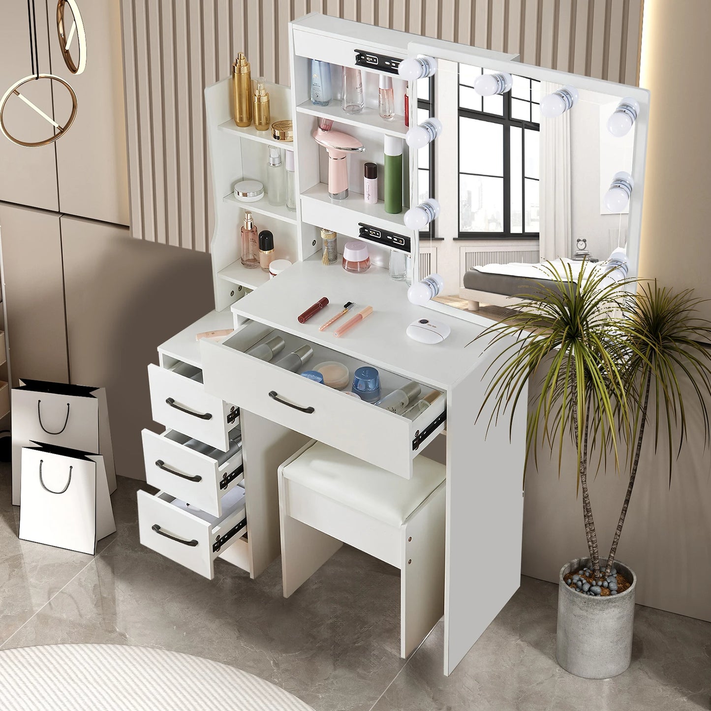Yamissi Vanity Dressing Table Set With LED Mirror And Stool