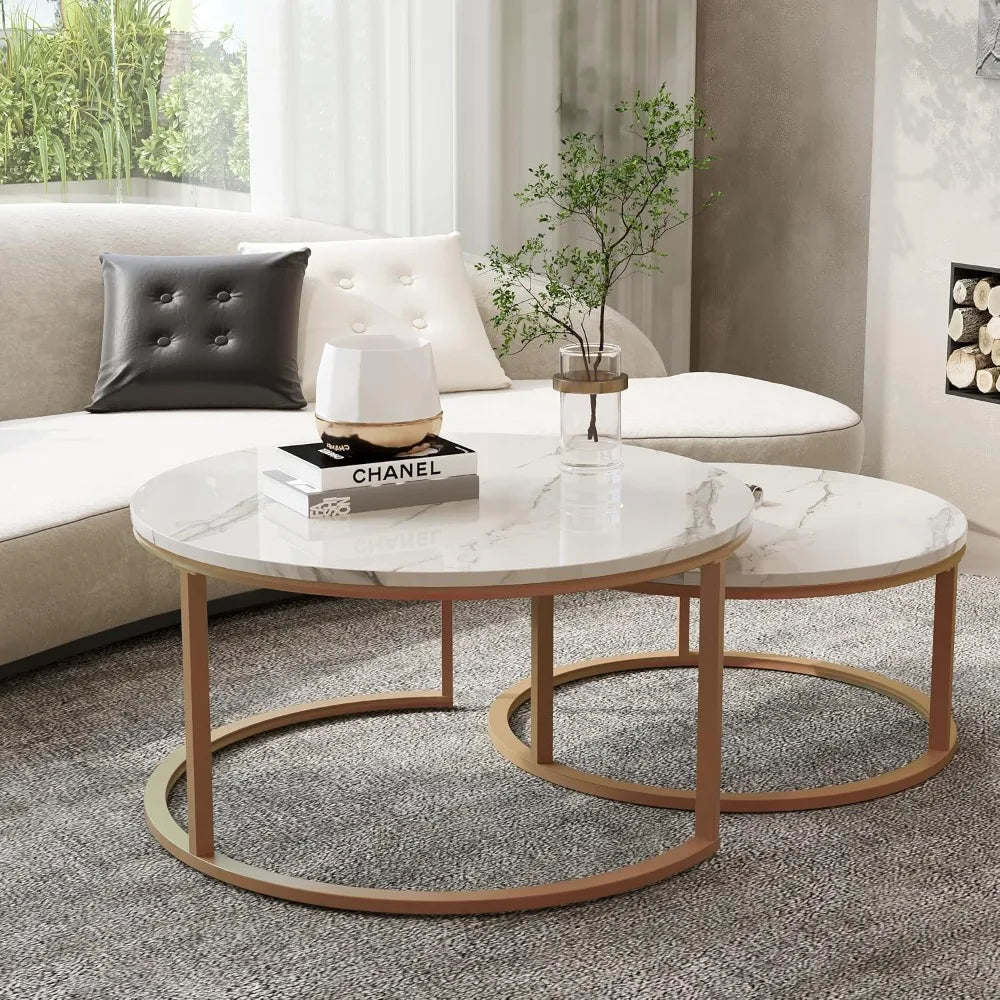 Nested Round Coffee Table Set, Modern Design, Customizable Two-Piece