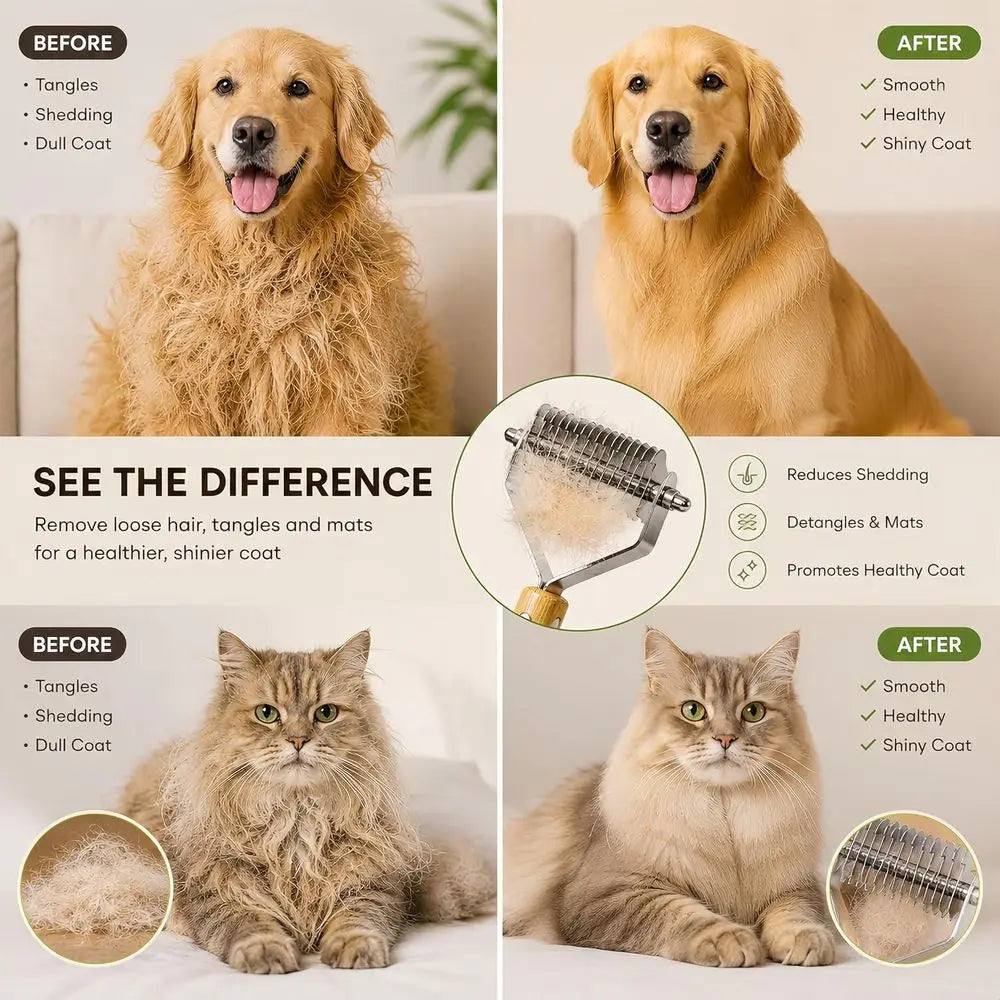 Pet Grooming Kit 4 In 1 Dematting Undercoat Rake Detangling