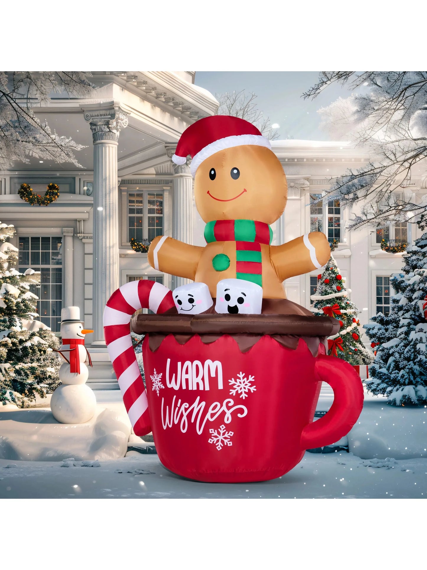 Joyfy Gingerbread Man Cocoa Mug Christmas Outdoor Inflatable With LEDs