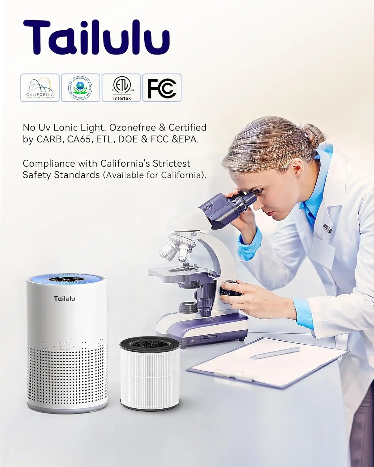 Bedroom Air Purifier With H13 True HEPA Sleep Mode