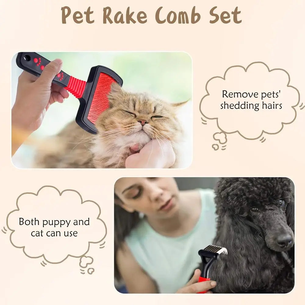 Pet Grooming 4 Piece Kit Dematting Combs and Slicker Brush