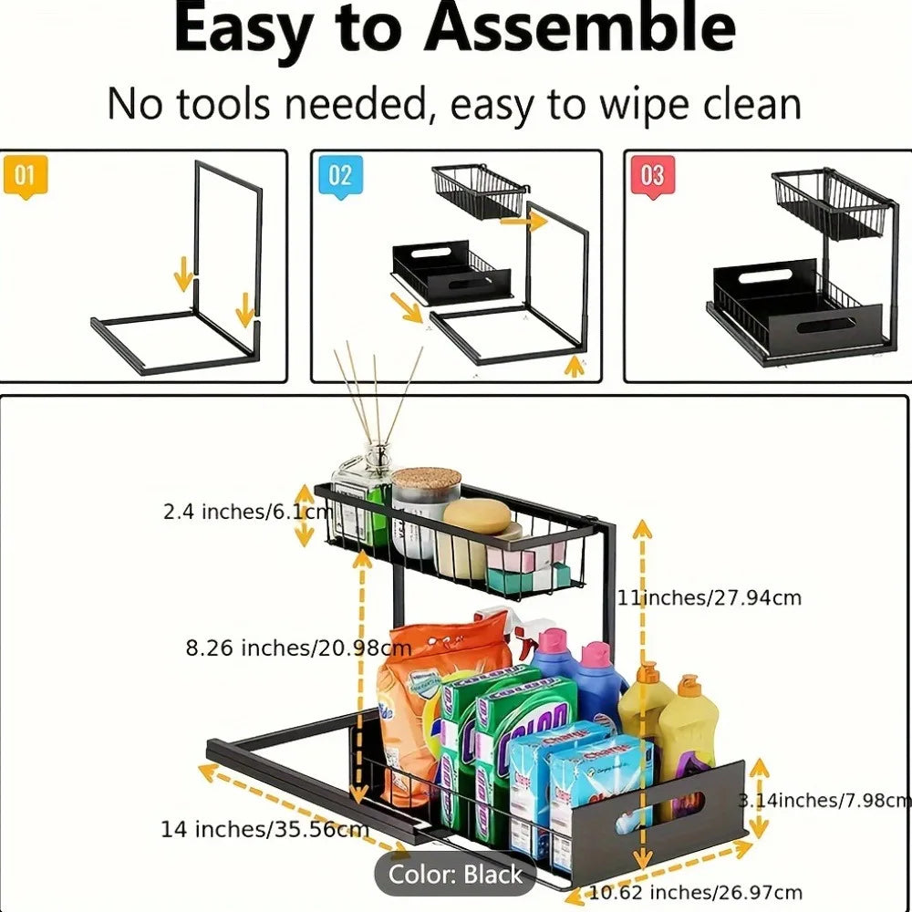 Sliding Pull-Out Cabinet Rack for Lower Sink Kitchen Storage