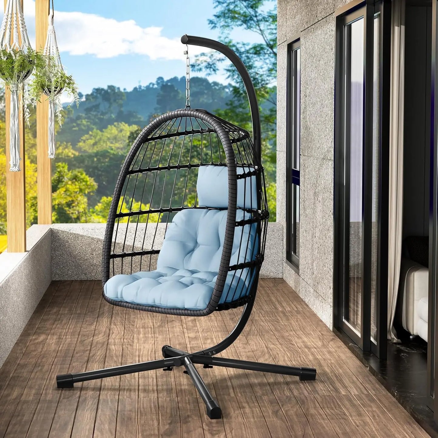 Rattan Egg Chair With Stand For Porch And Garden Outdoor