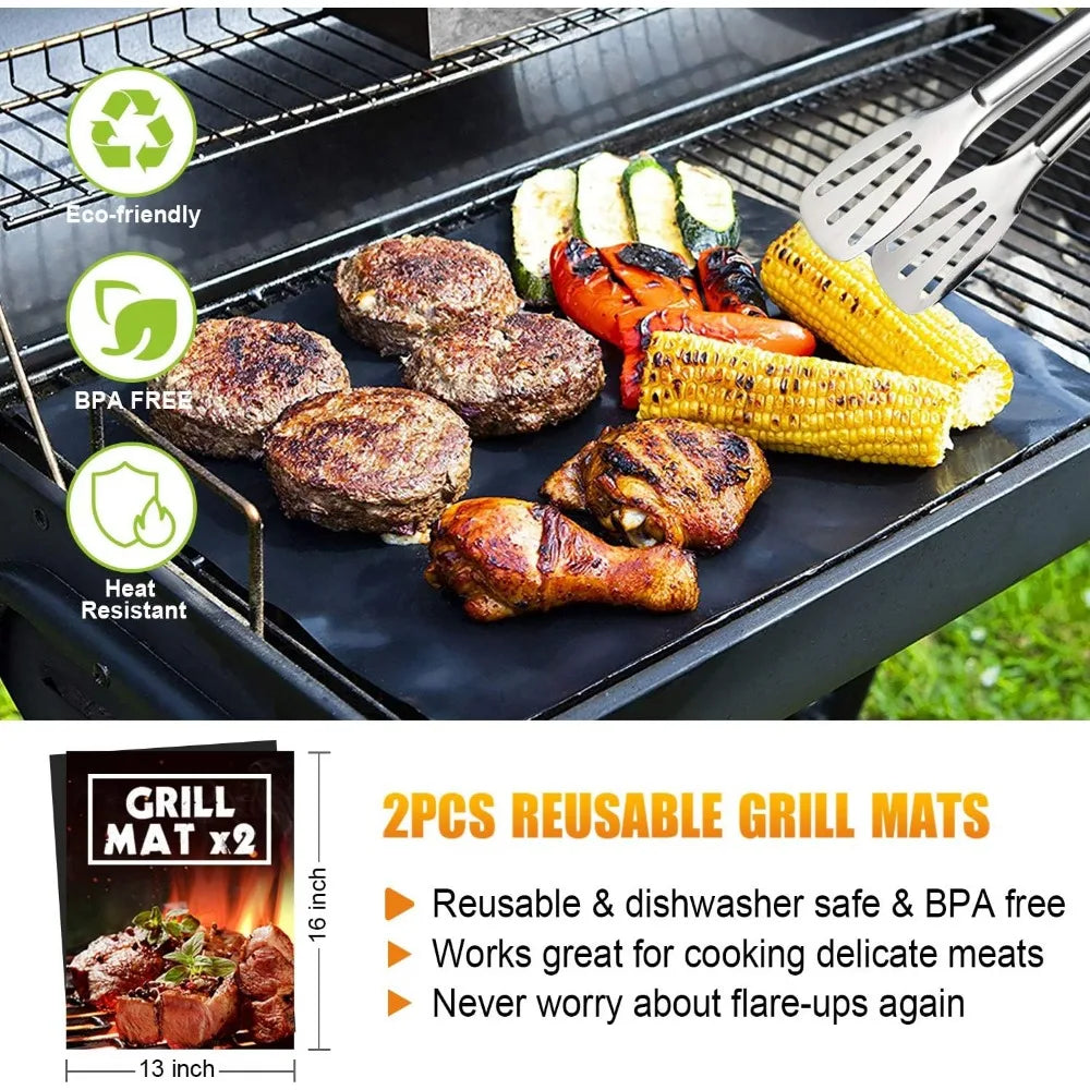 NBVCX Stainless Steel BBQ Tool Set With Thermometer Grill Mats Aluminum Case
