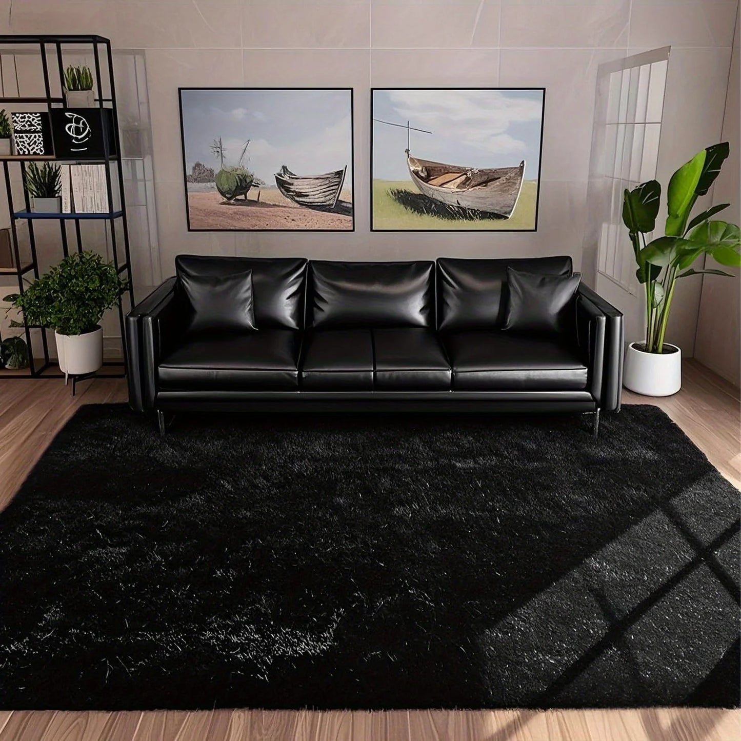 Soft Plush Area Rug Black Large Fluffy Living Room Decor