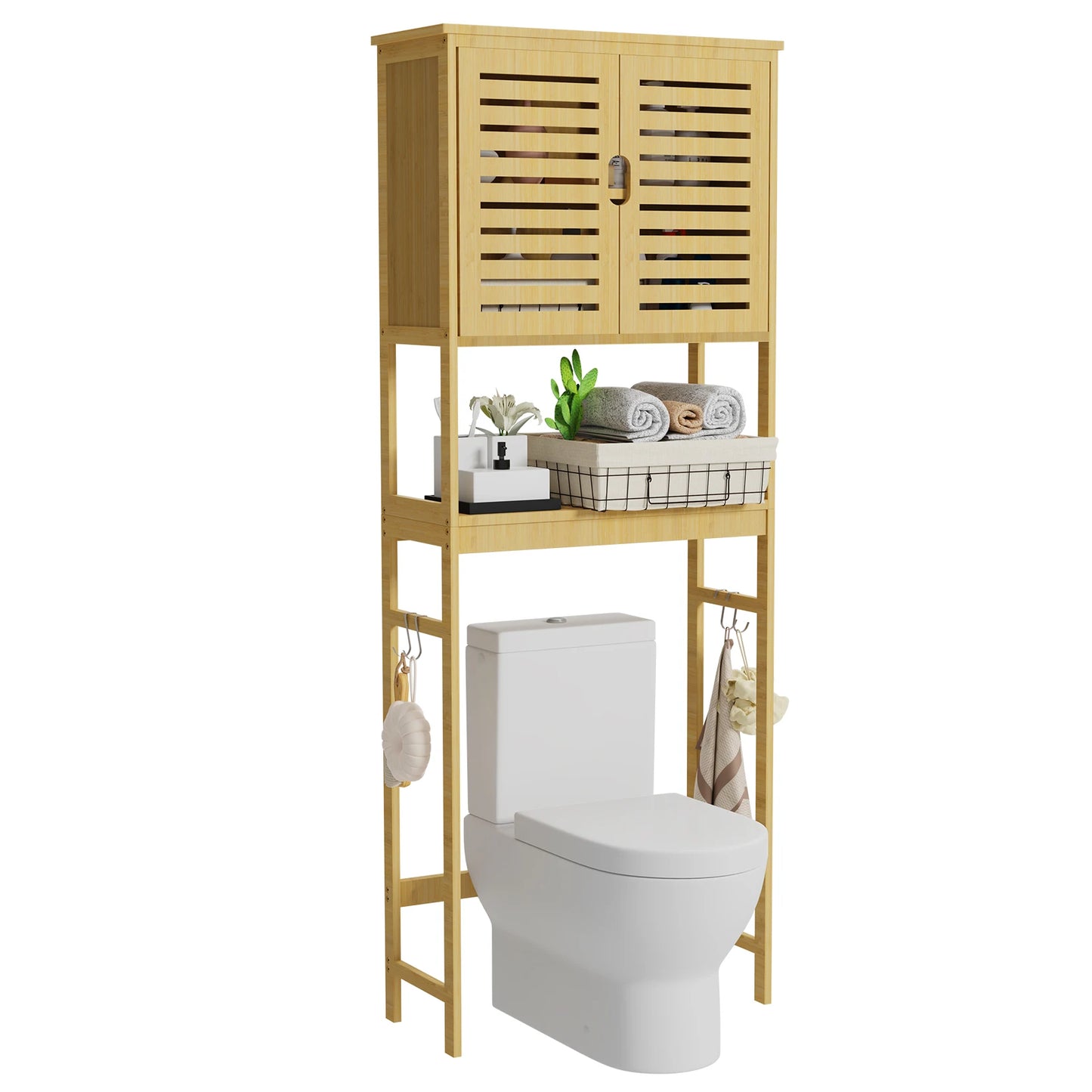 Over Toilet Storage Cabinet Tall Bathroom Organizer With Adjustable Shelves