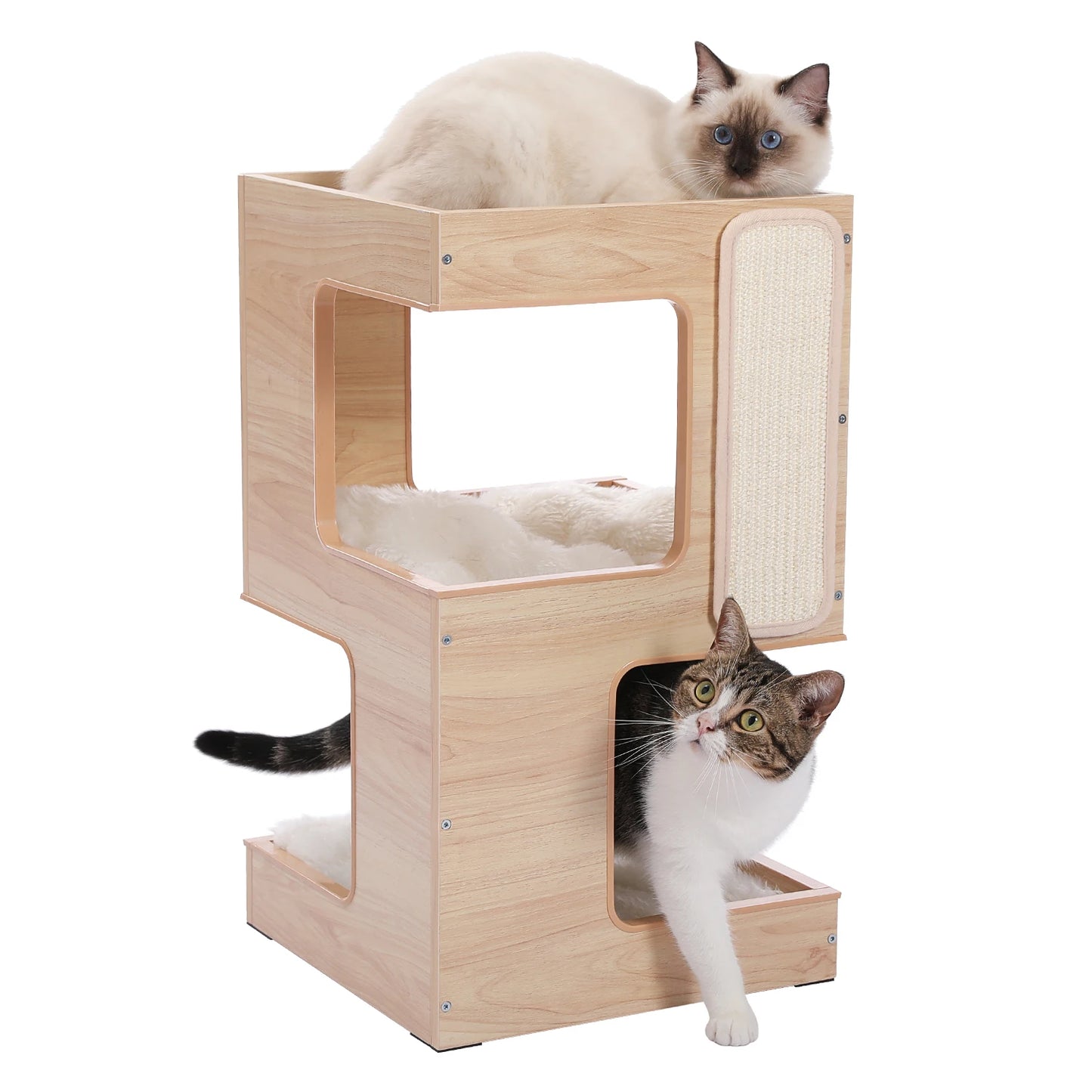 PAWZ Road Wood Cat Condo Cat Tree With Scratching Pad