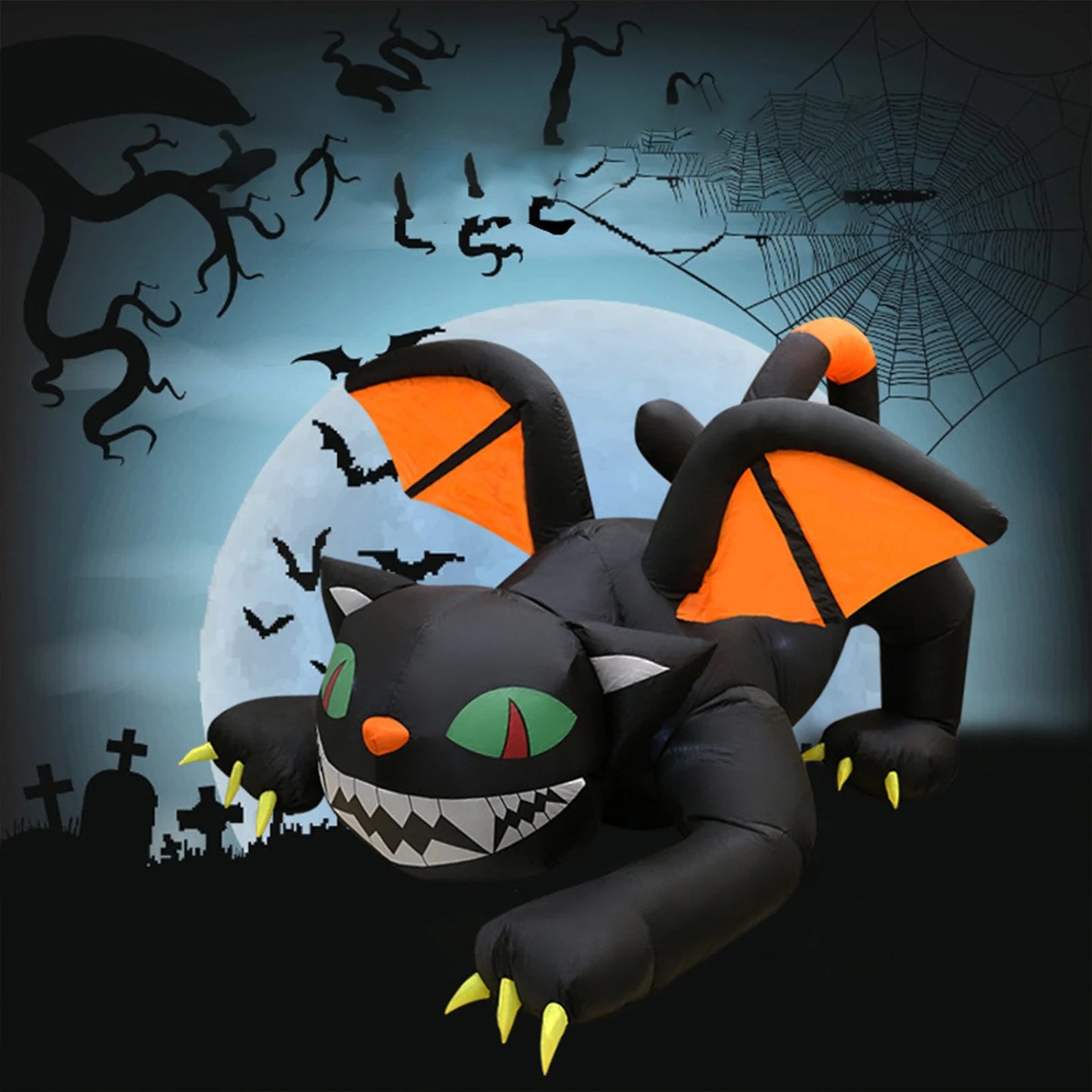 Halloween Cat Inflatable With Built-In LED Light For Outdoor Decor