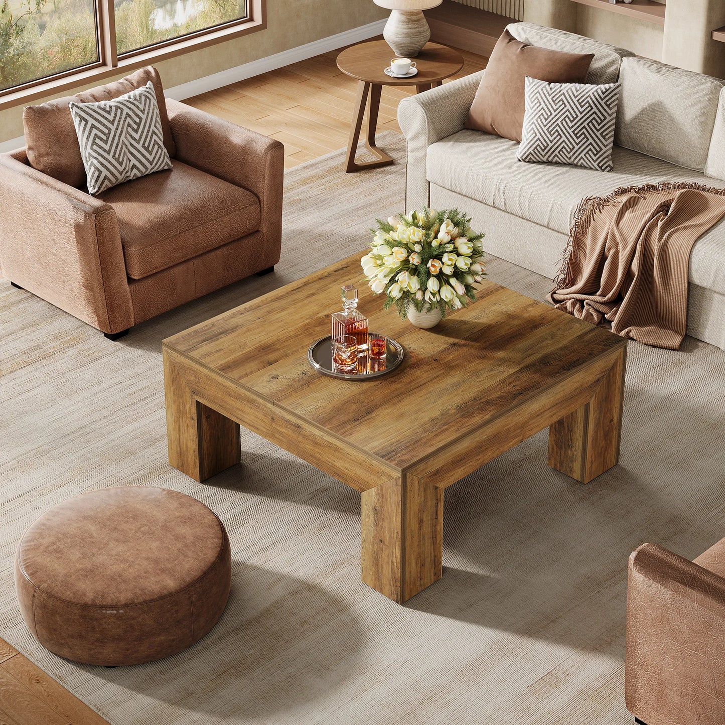 Tribesigns Square Coffee Table Farmhouse Center Cocktail Table