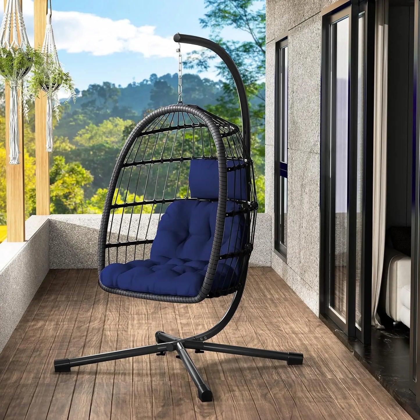 Rattan Egg Chair With Stand For Porch And Garden Outdoor