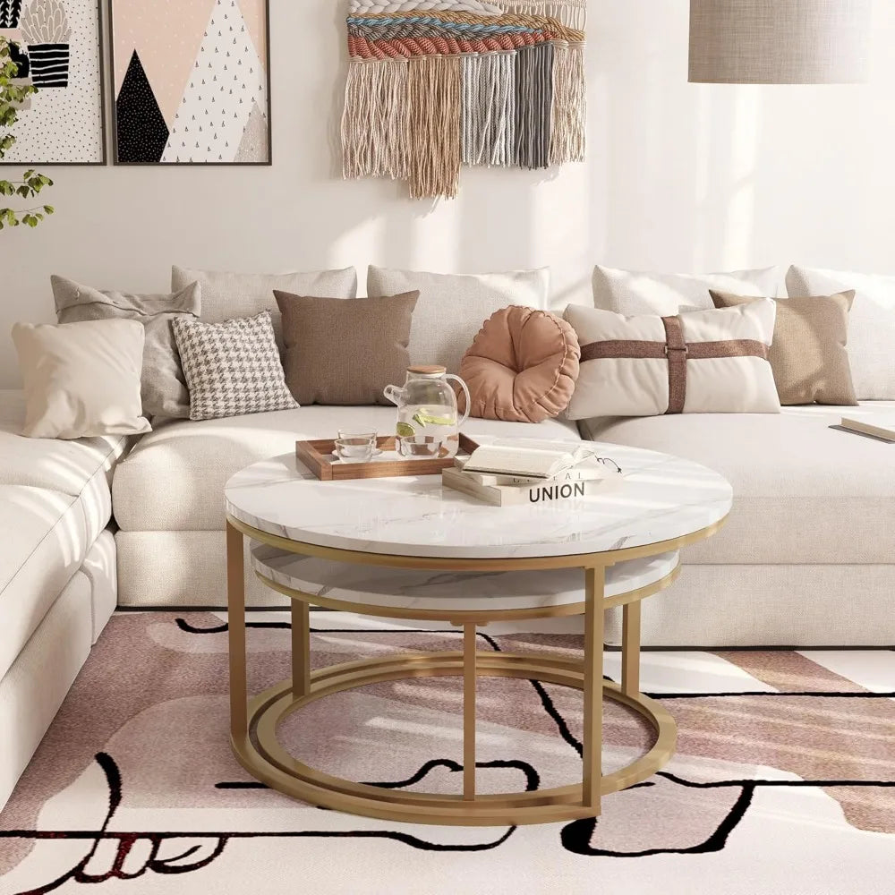 Nested Round Coffee Table Set, Modern Design, Customizable Two-Piece