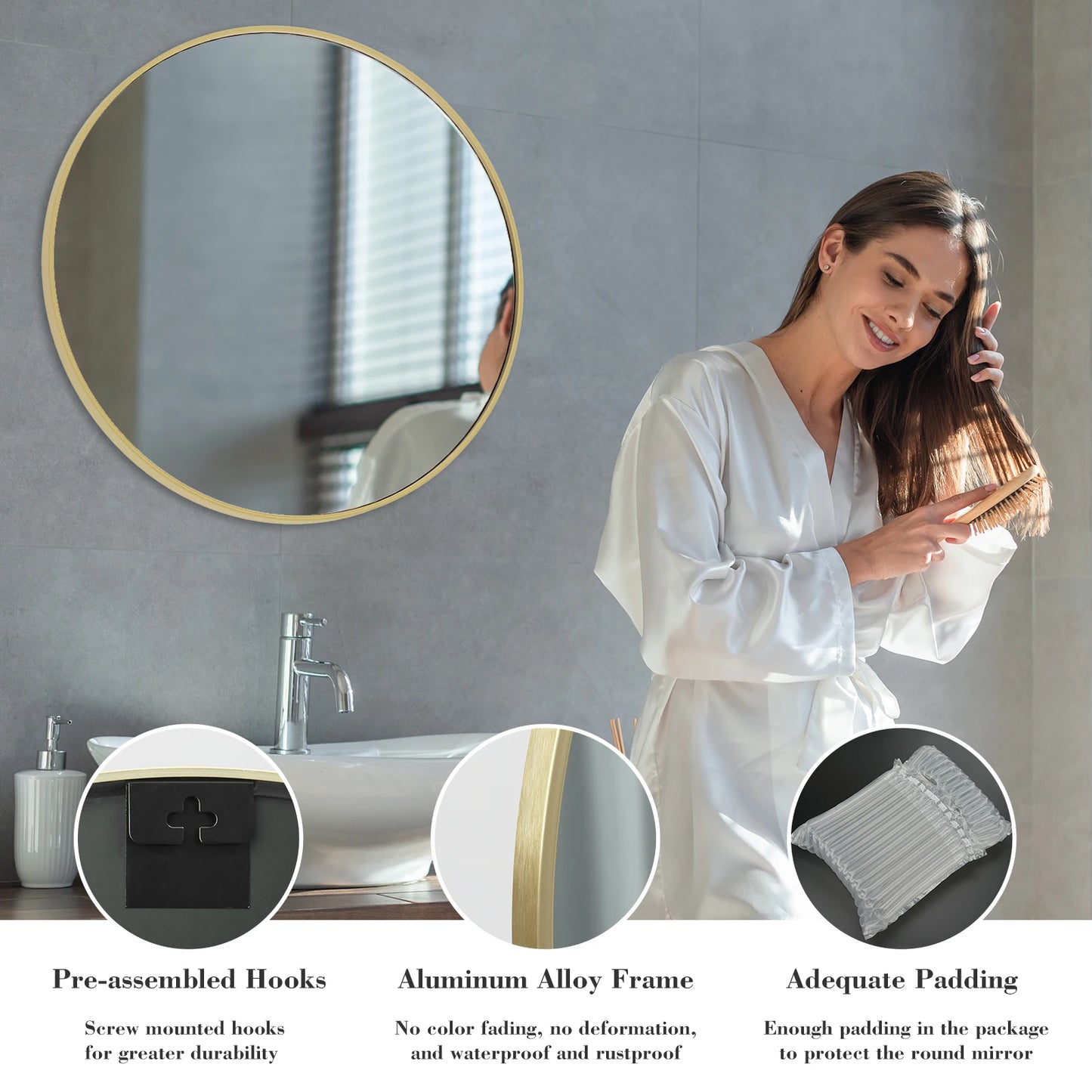 JHK Round Vanity Mirror Wall Mount Framed Living Room