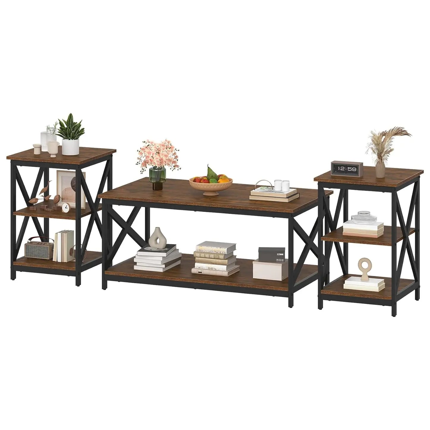 Industrial X-Design Coffee Table Set Of 3 For Living Room