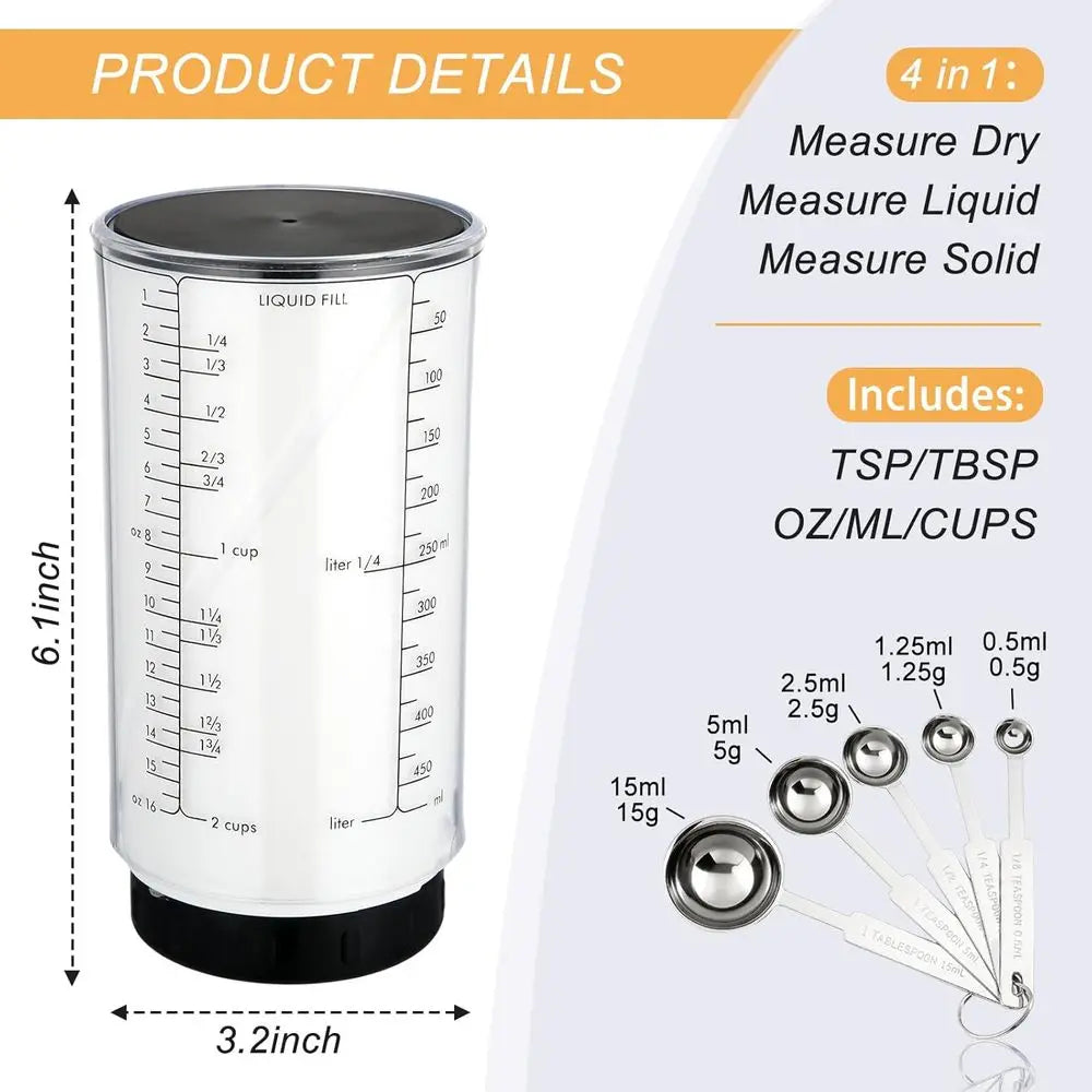 Adjustable Measuring Cups And Spoons Set With 2 Cup Capacity