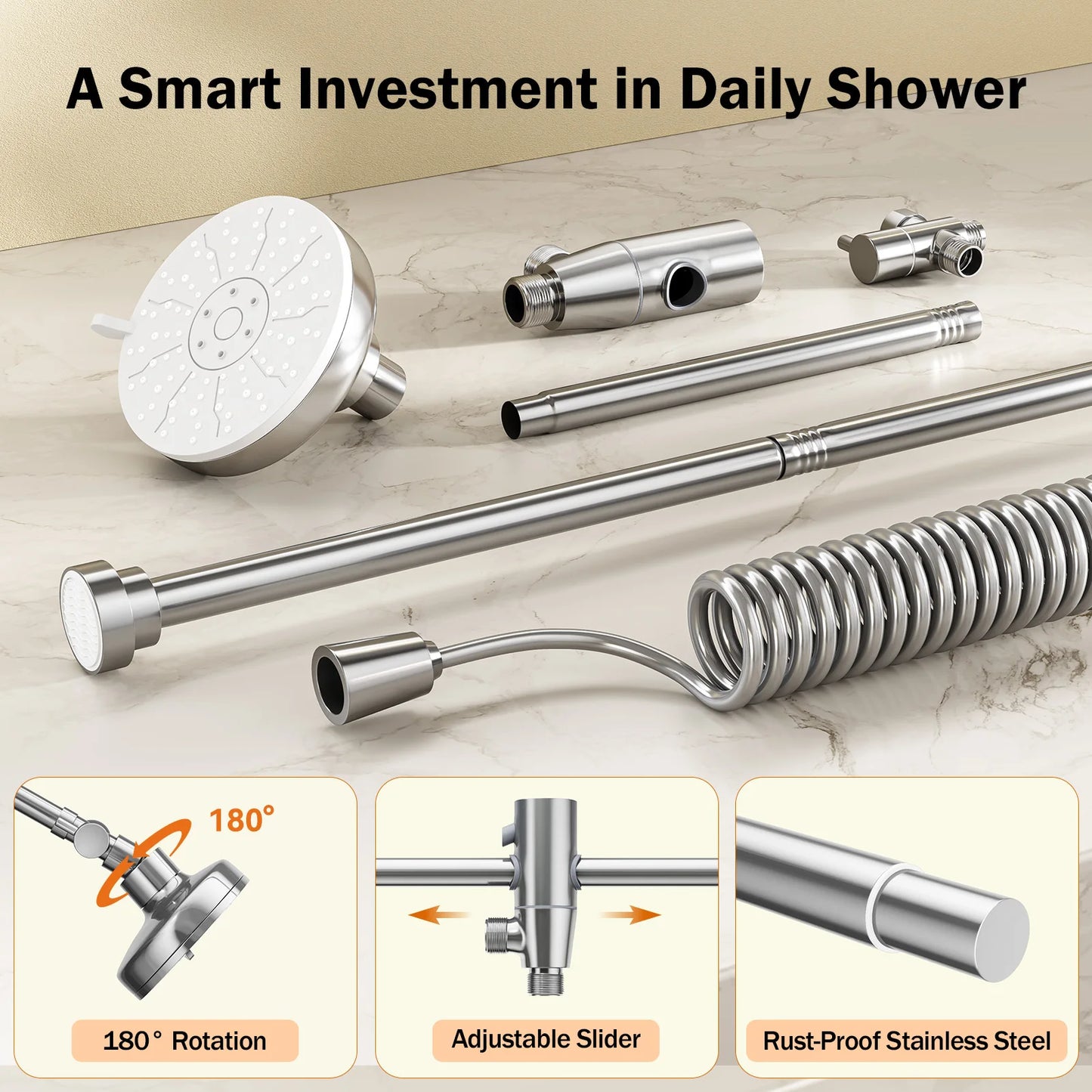 Dual Shower Head For Two With Adjustable Slider High Pressure