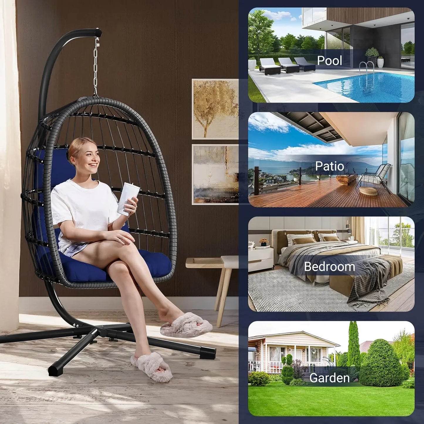 Rattan Egg Chair With Stand For Porch And Garden Outdoor