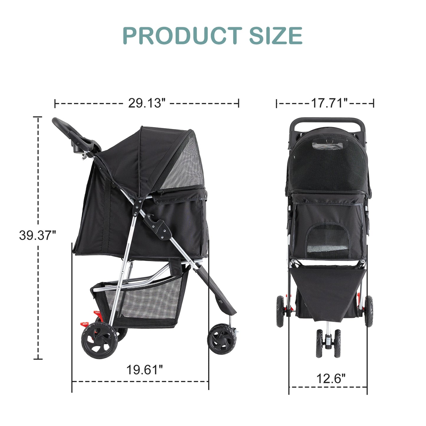Foldable Pet Stroller Three Wheel for Small Dogs and Cats