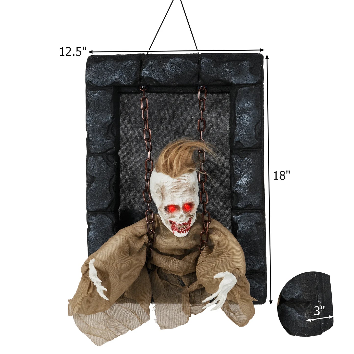LIFEZEAL Halloween Hanging Animated Zombie Prisoner Decoration With Glowing Eyes