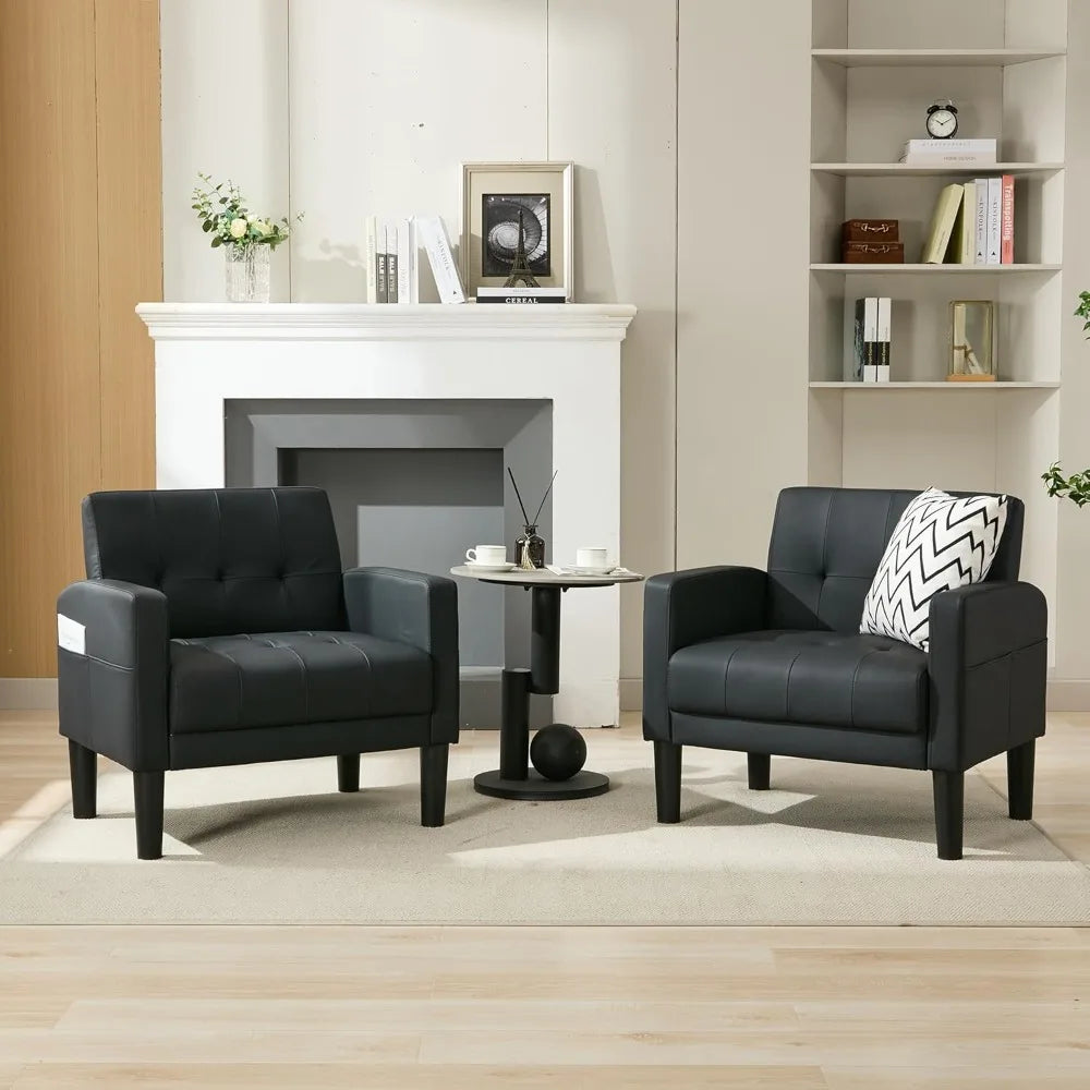 Accent Chair Set of 2 Tufted Black Arm Chairs With Storage