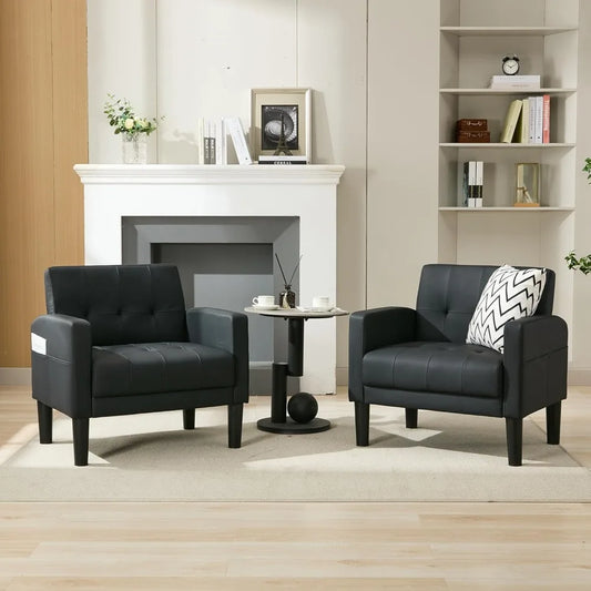 Accent Chair Set of 2 Tufted Black Arm Chairs With Storage