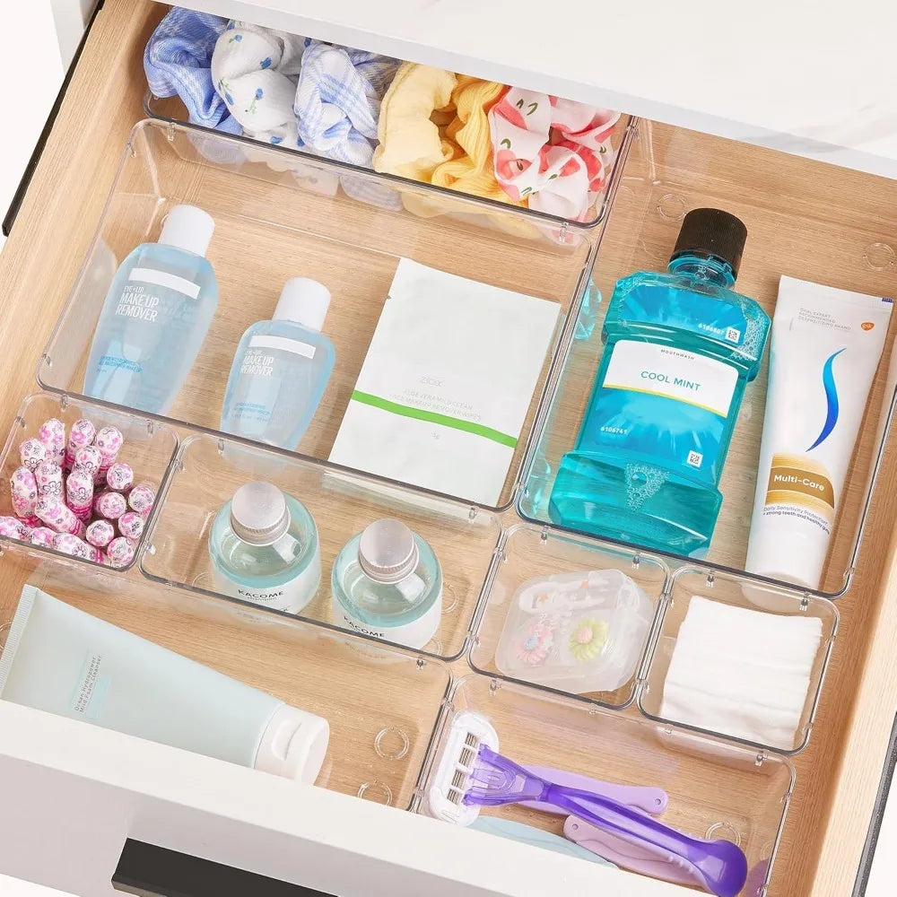 Clear Plastic Drawer Organizers Set 25 Pieces Versatile Vanity Trays