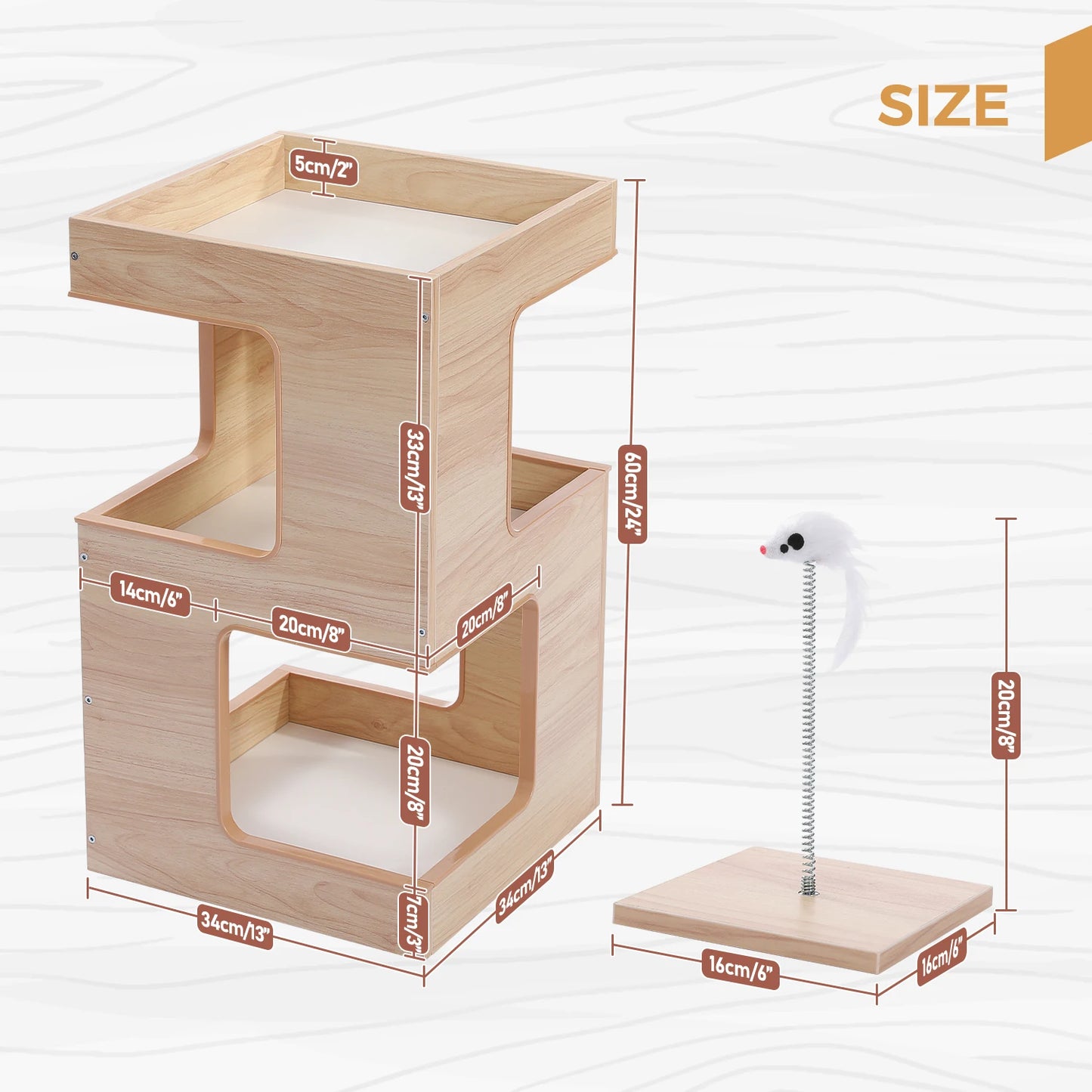 PAWZ Road Wood Cat Condo Cat Tree With Scratching Pad