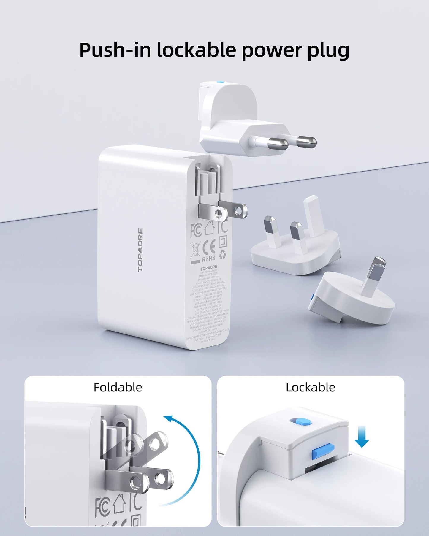 100W USB C Travel Charger With 4 Ports Foldable Plug