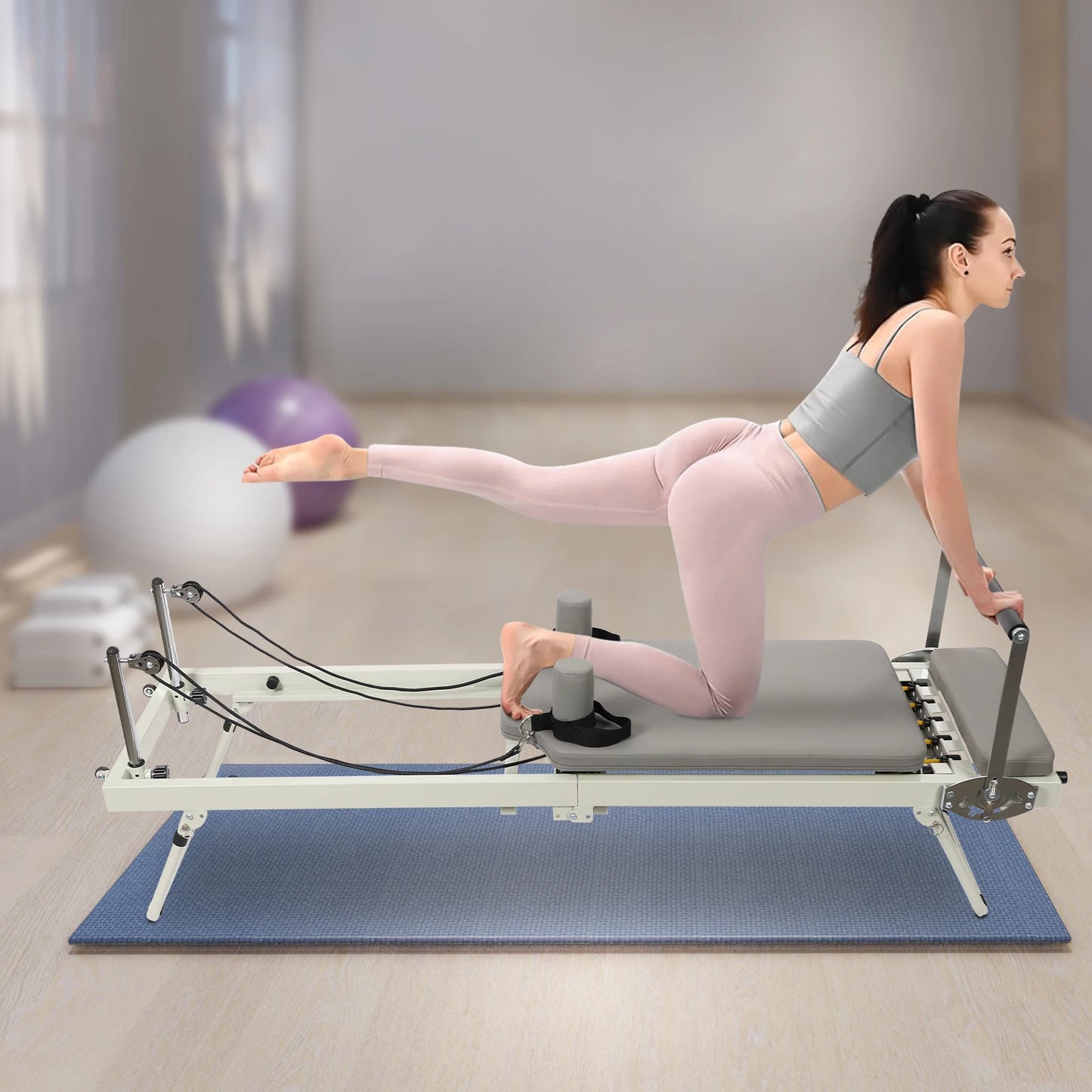 Foldable Pilates Reformer Machine 120kg Capacity For Home Fitness