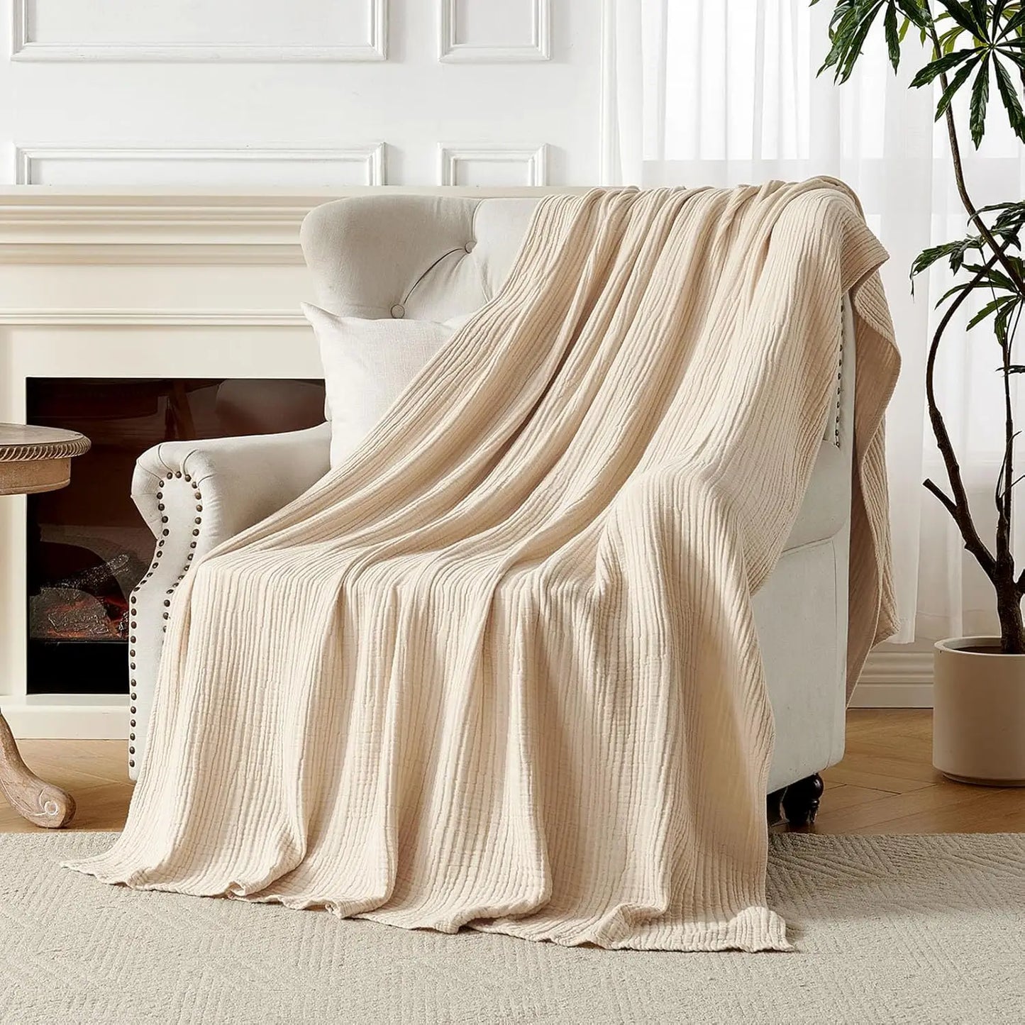 Cotton Muslin Throw Blanket For Couch Bed Sofa Lightweight All-Season