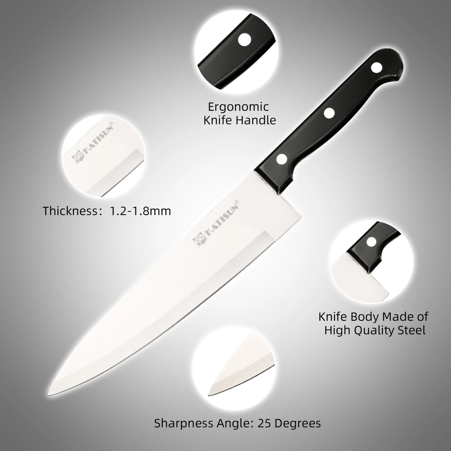 Katisun 19-Piece Carbon Steel Knife Block Set With Built-In Sharpener Meat Fork